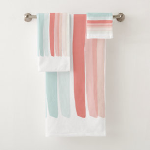 Summer stripes in coral and turquoise bath towel set
