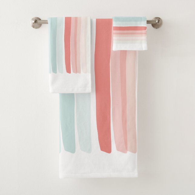 Summer stripes in coral and turquoise bath towel set (Insitu)