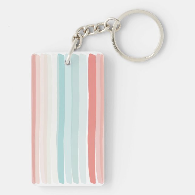 Summer stripes in coral and turquoise keychain (Back)
