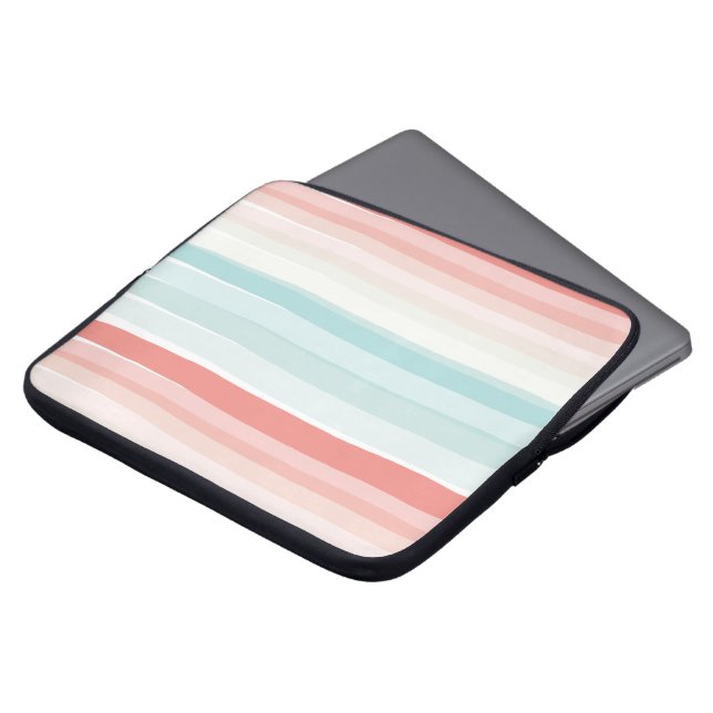 Summer stripes in coral and turquoise laptop sleeve (Front Top)