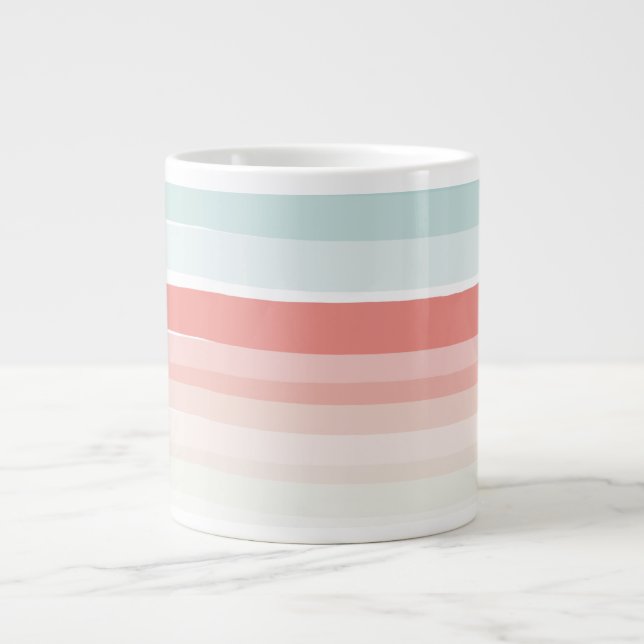 Summer stripes in coral and turquoise large coffee mug (Front)
