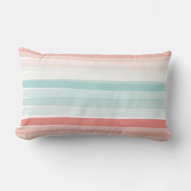 Summer stripes in coral and turquoise lumbar pillow (Front)