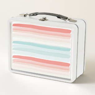 Summer stripes in coral and turquoise metal lunch box
