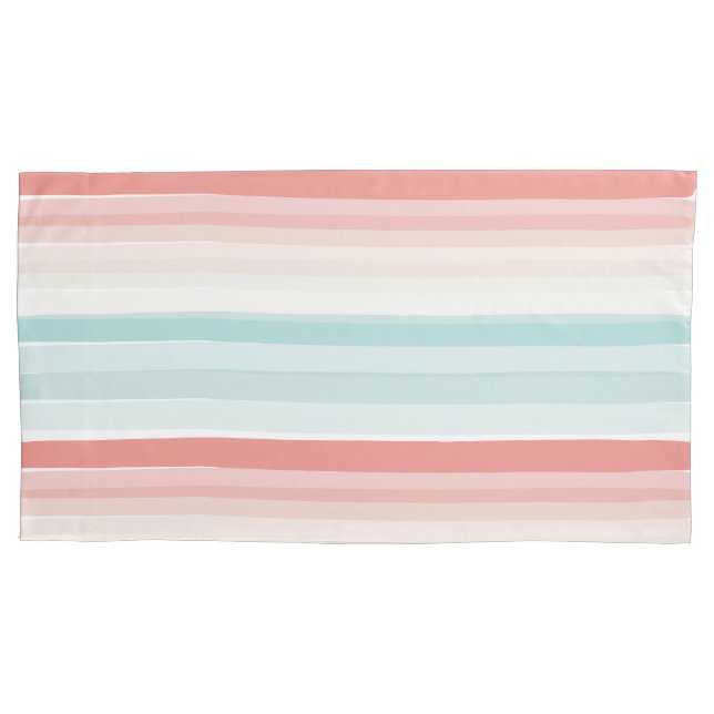 Summer stripes in coral and turquoise pillowcase (Front)