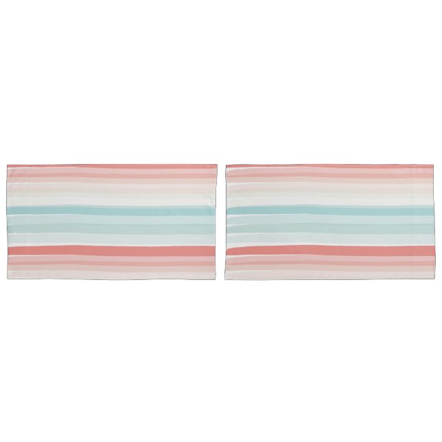 Summer stripes in coral and turquoise pillowcase (Front-Set)