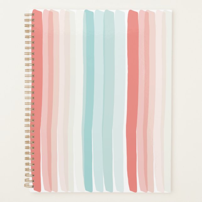 Summer stripes in coral and turquoise planner (Front)