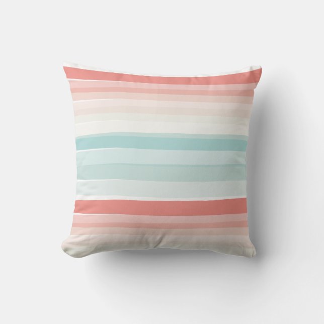 Summer stripes in coral and turquoise throw pillow (Front)
