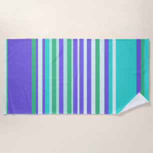 Summer Stripes in Purple, Greens, Teal Beach Towel