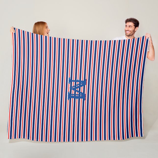 Summer Stripes Monogrammed Ocean Fleece Blanket (In Situ)