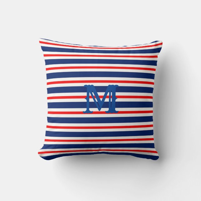 Summer Stripes Monogrammed Ocean Throw Pillow (Front)