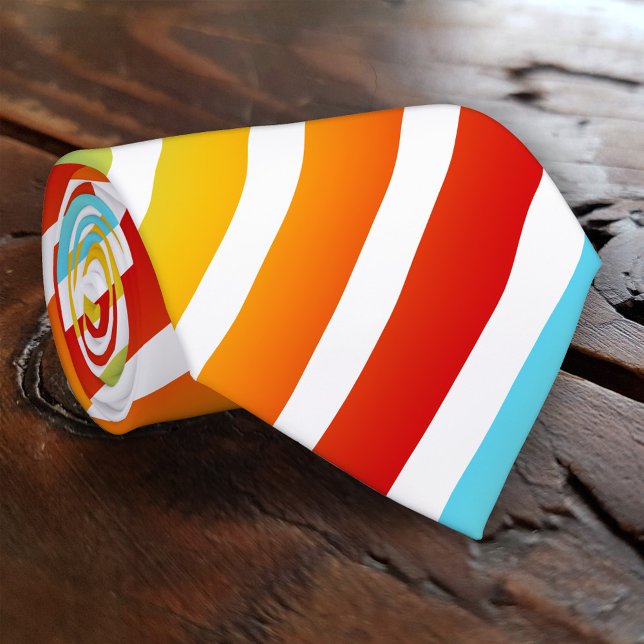 Summer Stripes on Custom Background Colour Tie (Tie featuring a modern happy rainbow striped pattern with a custom background color )