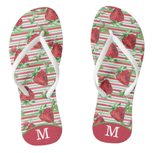 Summer Stripes Strawberry Monogram Flip Flops