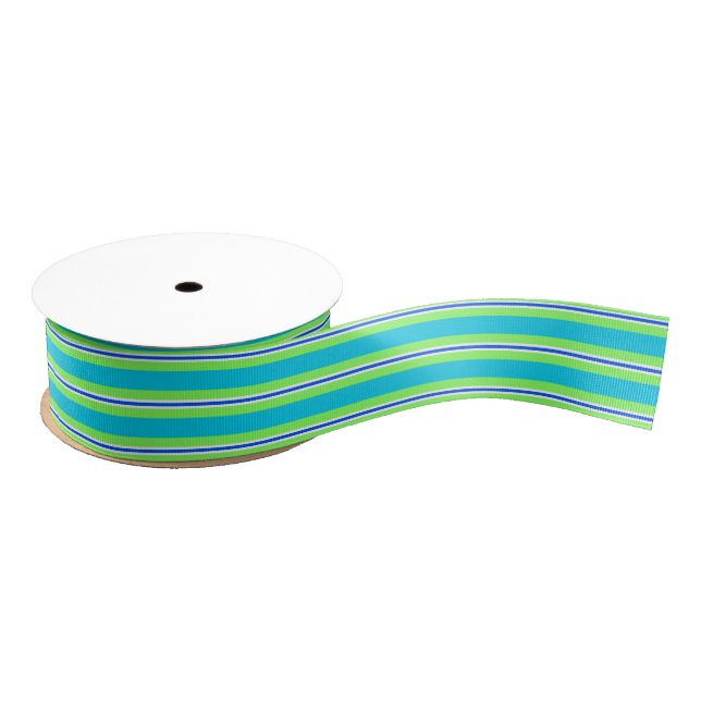 Summer Stripes, Turquoise and Lime Green  Grosgrain Ribbon (Spool)