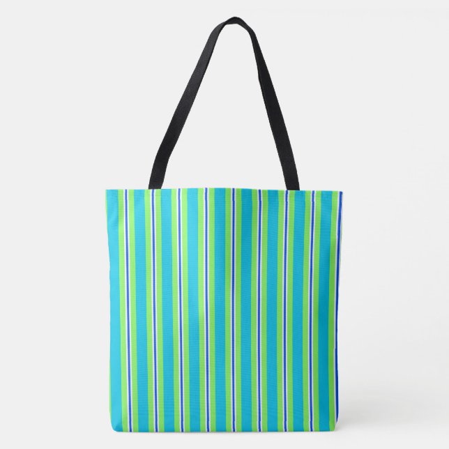 Summer stripes - turquoise and lime green tote bag (Front)