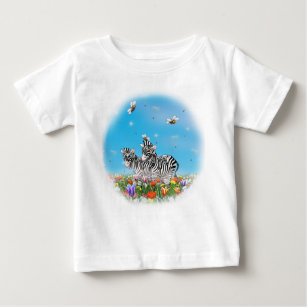 Summer Stroll Cute Zebras Flower Glad Watercolor Baby T-Shirt