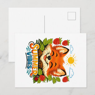 Summer-style postcard with a fox