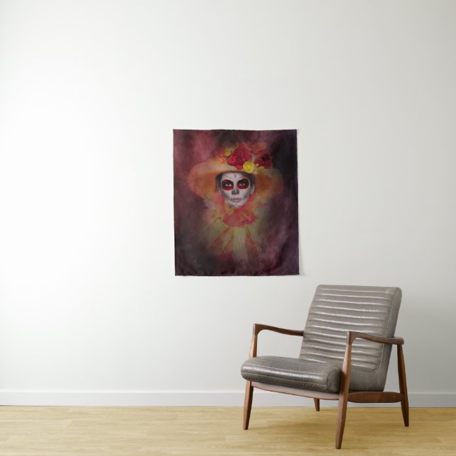 Summer Sugarskull Girl Tapestry (In Situ)