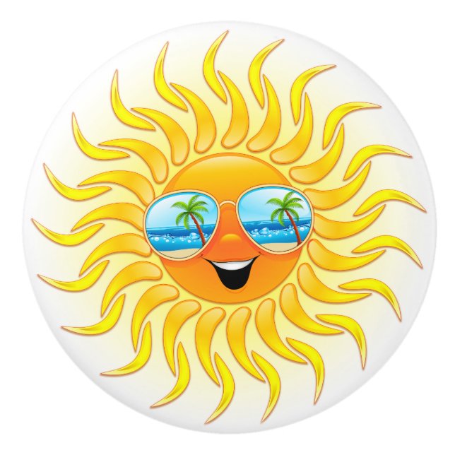 Summer Sun Cartoon with Sunglasses  Ceramic Knob (Front)