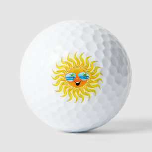 Summer Sun Cartoon with Sunglasses Golf Balls