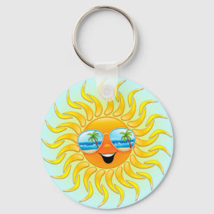 Summer Sun Cartoon with Sunglasses keychain