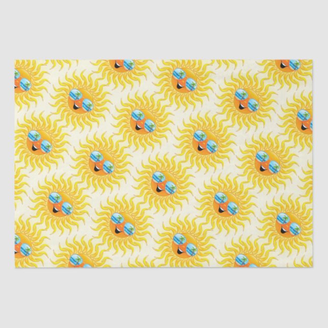 Summer Sun Cartoon with Sunglasses  Tissue Paper (Front)