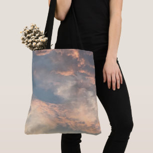 Summer sun setting sky blue,dusty pink,grey,yellow tote bag