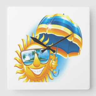 Summer Sun Square Wall Clock
