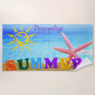 Summer Sun Starfish Beach Scene Beach Towel