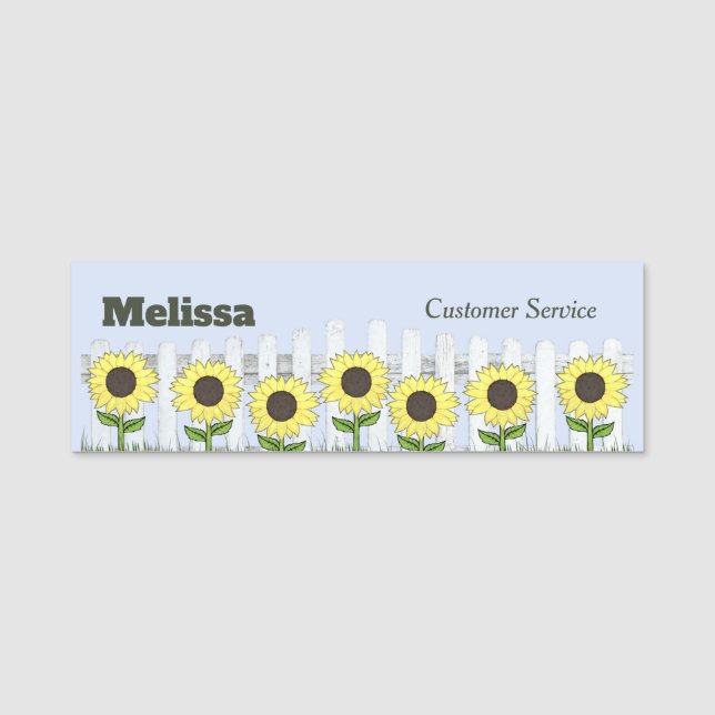 Summer Sunflower and White Fence Name Tag (Front)