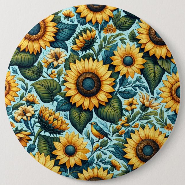 Summer/sunflower/bird 6 Inch Round Button (Front)