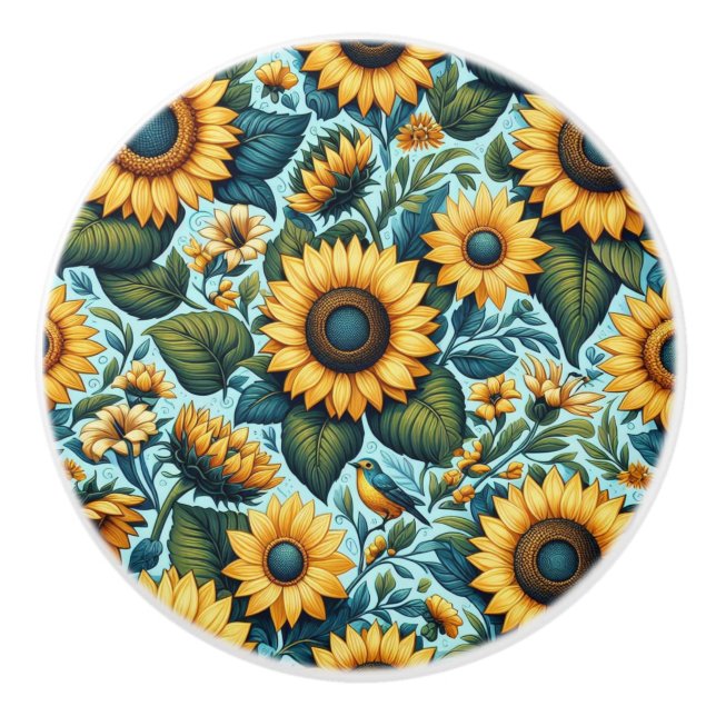 Summer/sunflower/bird Ceramic Knob (Front)