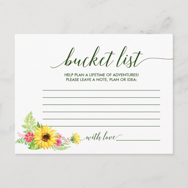 Summer Sunflower Bucket List Cards (Front)
