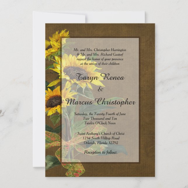 Summer Sunflower Burlap 5x7 Wedding Invitation (Front)
