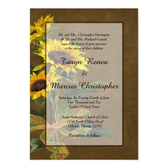 Summer Sunflower Burlap 5x7 Wedding Invitation