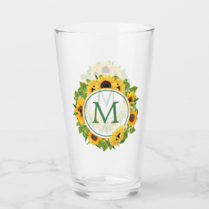 Summer Sunflower Circle Monogram Glass