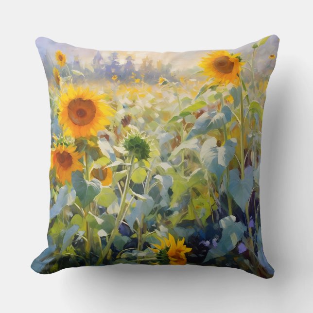 Summer Sunflower Field Throw Pillow (Front)