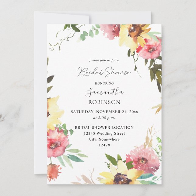 Summer Sunflower Floral Bridal Shower Invitation (Front)