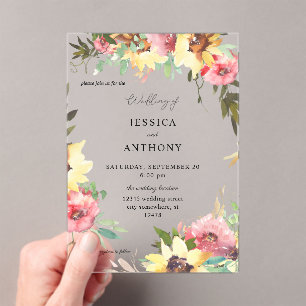 Summer Sunflower Floral Wedding 2 Acrylic Invitations