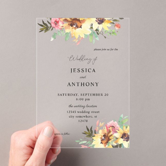 Summer Sunflower Floral Wedding Acrylic Invitations (Insitu (Handheld))