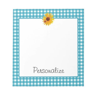 Summer Sunflower Gingham With Name Notepad