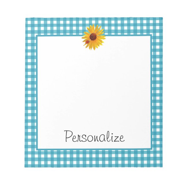 Summer Sunflower Gingham With Name Notepad (Front)