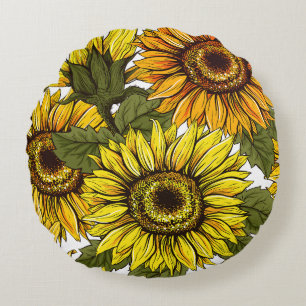 Summer Sunflower. Round Pillow