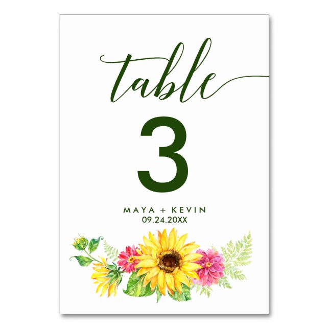 Summer Sunflower Table Number (Front)