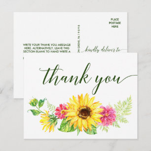 Summer Sunflower Thank You Postcard