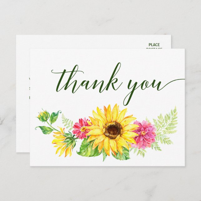 Summer Sunflower Thank You Postcard (Front/Back)