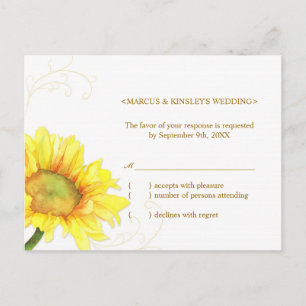 Summer Sunflower Vineyard Wedding RSVP Invitation Postcard