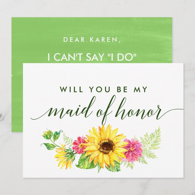 Summer Sunflower Will You Be My Maid Of Honour Invitation (Front/Back)