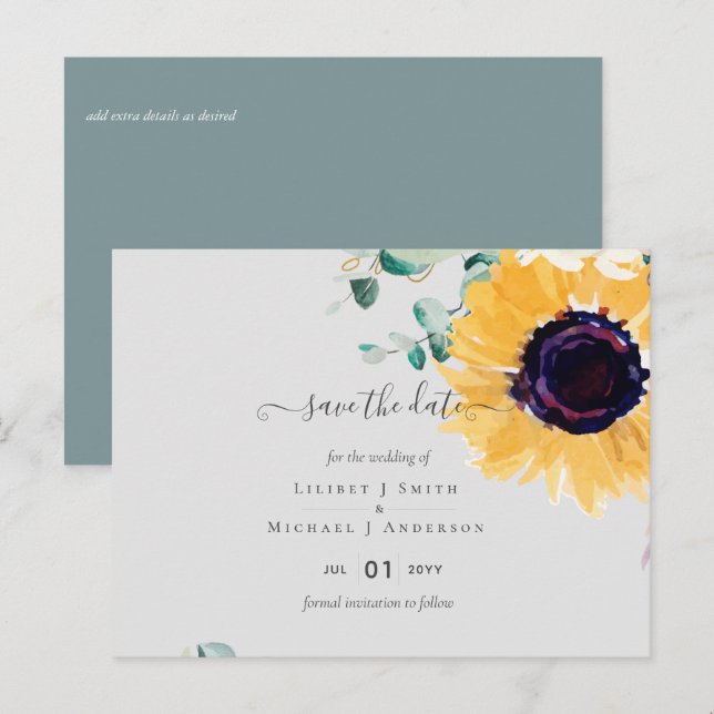 Summer Sunflowers Eucalyptus Greenery Wedding Postcard (Front/Back)