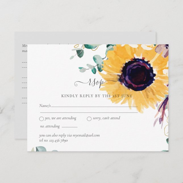 Summer Sunflowers Eucalyptus Greenery Wedding Postcard (Front/Back)