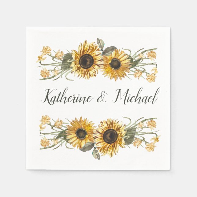 Summer Sunflowers Personalized Wedding Napkin (Front)